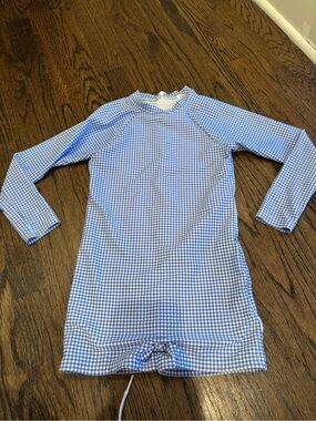 MINNOW Unisex Oasis Blue gingham Rashguard One Piece 5-6T
